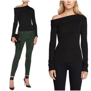 Rag & Bone Black Carmen One Shoulder Ribbed Top